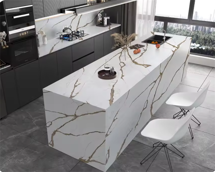 Warm Hue Gold Yellow Vein Calacatta Artificial Quartz Slab